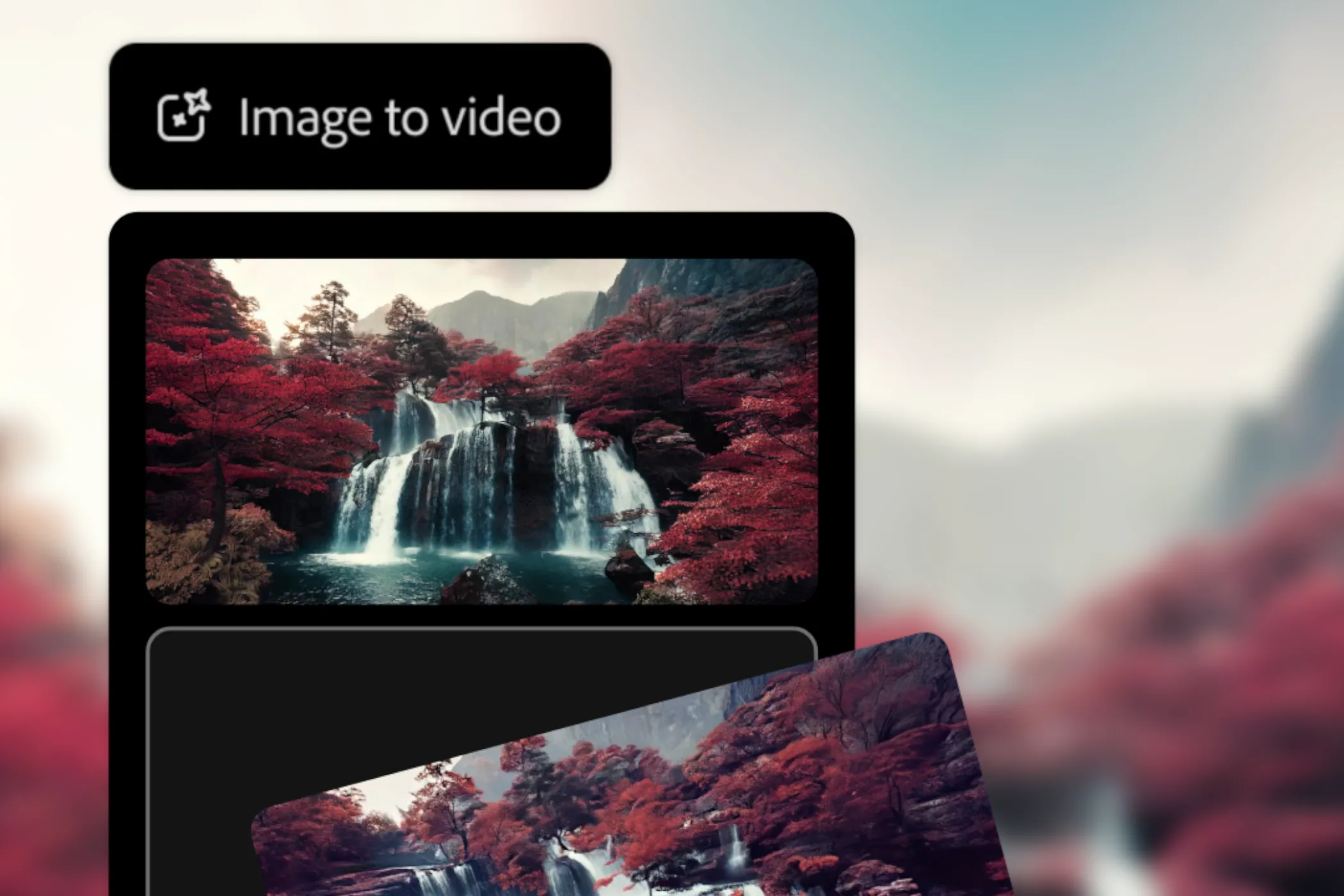 Adobe Firefly tạo video từ hình ảnh, minh họa cảnh thác nước Nhật Bản