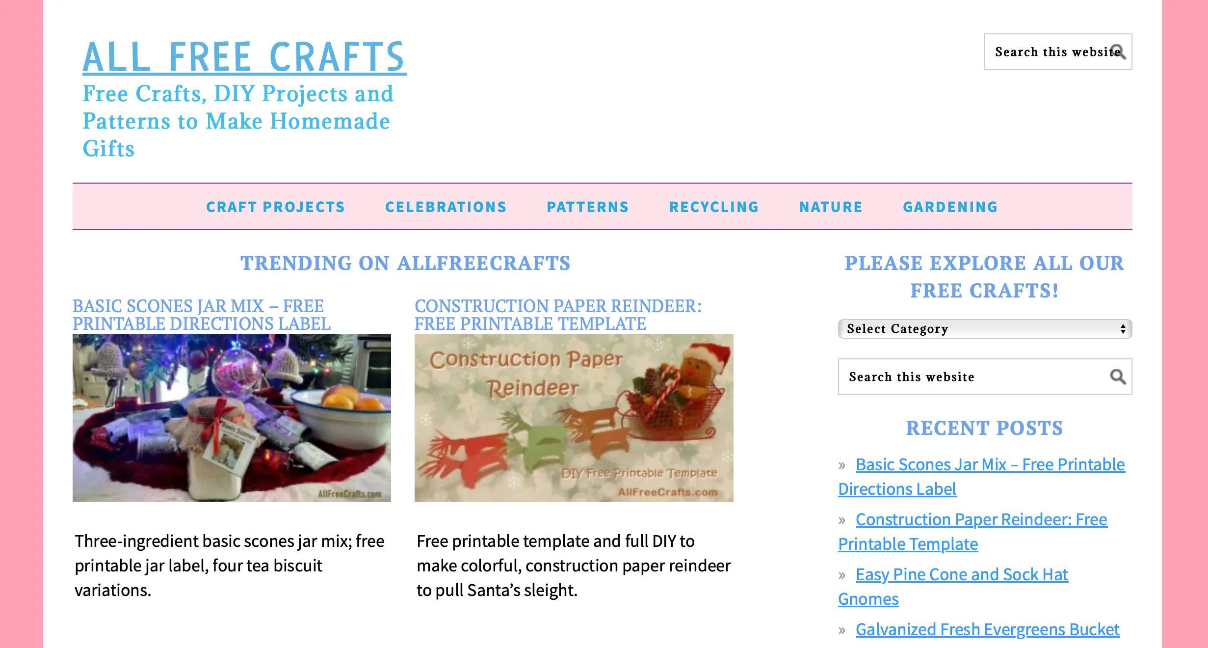 All Free Crafts: Trang chủ với các dự án thủ công từ lọ scone đến tuần lộc giấy