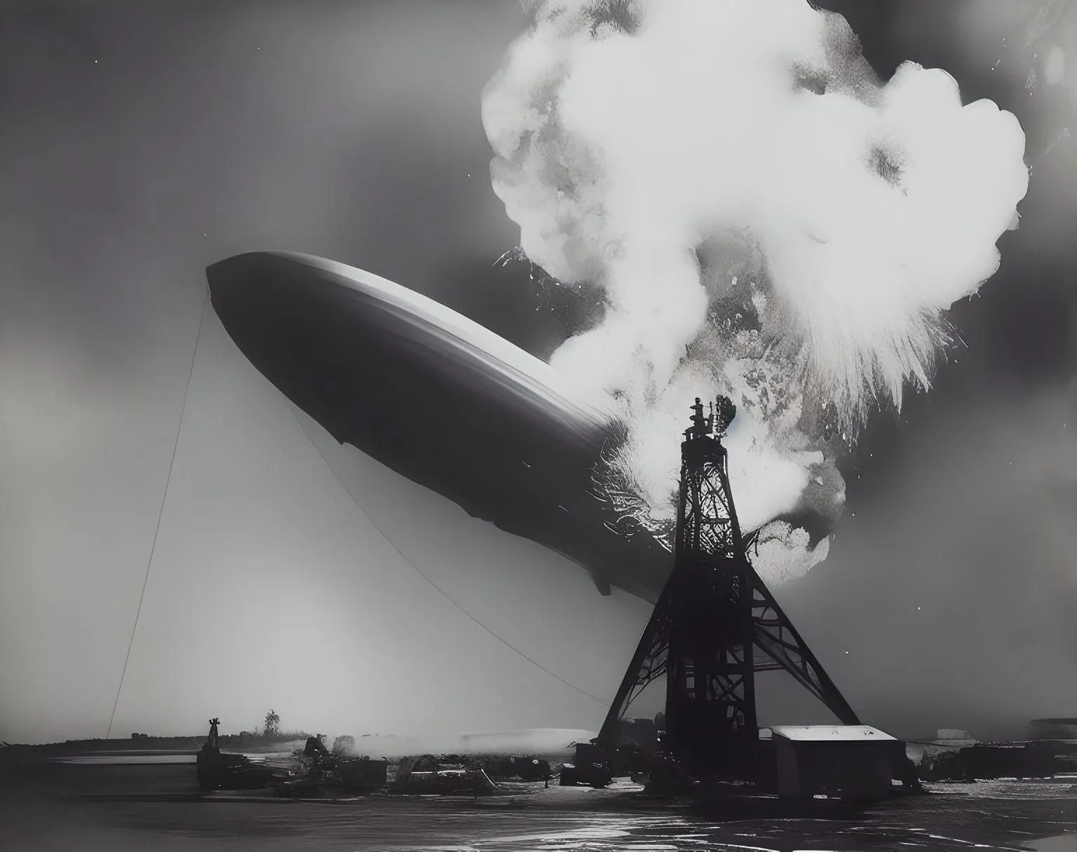 Ảnh AI từ Fotor AI sử dụng Image-to-Image để tái tạo thảm họa Hindenburg, cho kết quả gần giống bản gốc.
