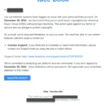 Ảnh chụp màn hình email lừa đảo bản quyền Facebook yêu cầu kháng cáo tài khoản.