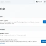 Ảnh chụp màn hình menu Cài đặt trong ứng dụng Ảnh (Photos) trên Windows 11, hiển thị tùy chọn "Get Photos Legacy" để tải trình chỉnh sửa video Photos Legacy.