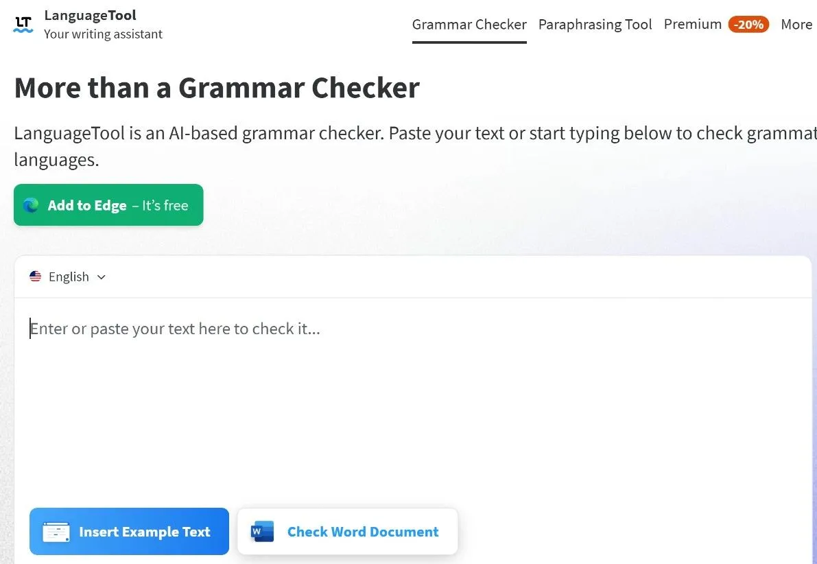 Ảnh chụp màn hình phiên bản LanguageTool trực tuyến
