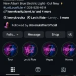 Ảnh chụp màn hình trang Instagram chính thức của nghệ sĩ nhạc rock Lenny Kravitz, minh họa sự hiện diện mạng xã hội của nghệ sĩ thật.