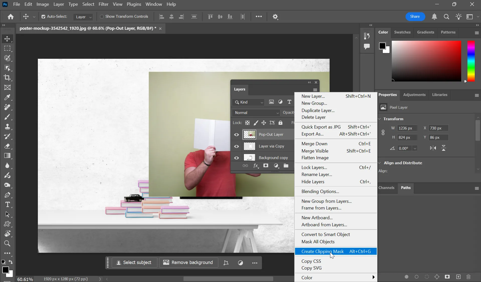 Áp dụng Clipping Mask để giới hạn chủ thể pop-out vào khung ảnh trong Photoshop