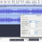 Audacity với plugin nén âm thanh được chọn, thể hiện giao diện tùy chỉnh và chuyên nghiệp.