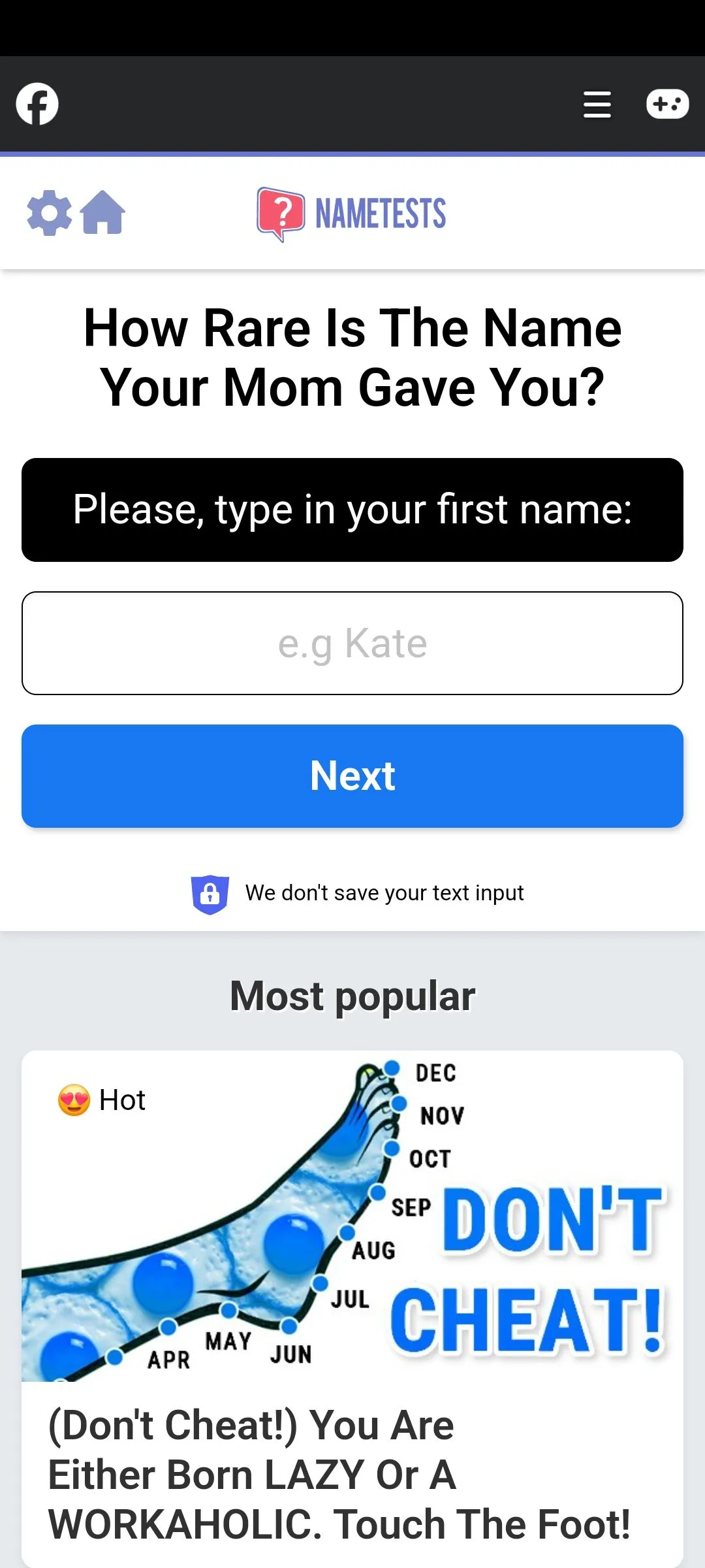 Bài kiểm tra đoán tên trên Facebook