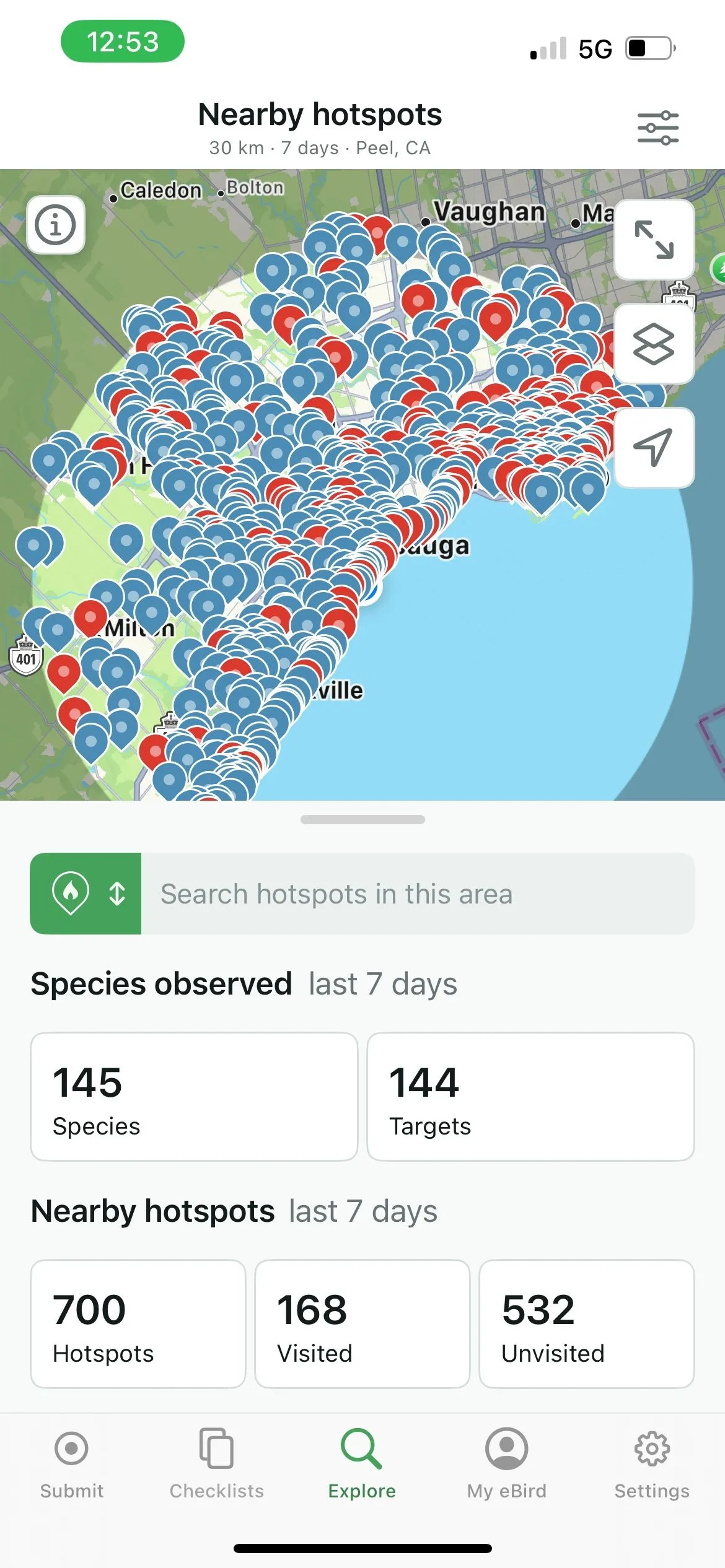 Bản đồ eBird hiển thị các điểm nóng chim