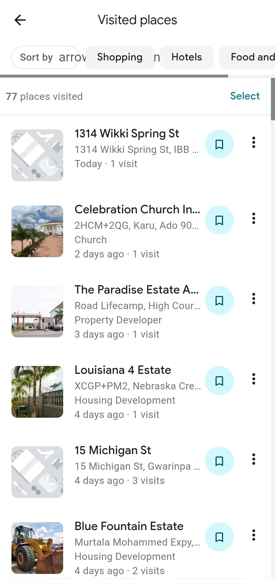 Bản đồ Google Maps hiển thị các địa điểm đã ghé thăm của người dùng thông qua tính năng dòng thời gian
