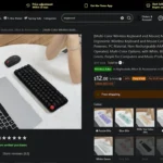 Bàn phím cơ giá rẻ được quảng cáo trên ứng dụng Temu, ví dụ về sản phẩm chất lượng thấp.