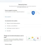 Bảng điều khiển Dữ liệu và quyền riêng tư trong cài đặt tài khoản Google, nơi bạn có thể quản lý thông tin cá nhân và cài đặt bảo mật.