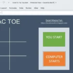 Bảng trò chơi Tic-Tac-Toe được tạo trong Microsoft Excel, minh họa khả năng chơi game trên Excel.