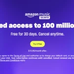 Banner quảng cáo Amazon Music Unlimited với ưu đãi và dùng thử miễn phí
