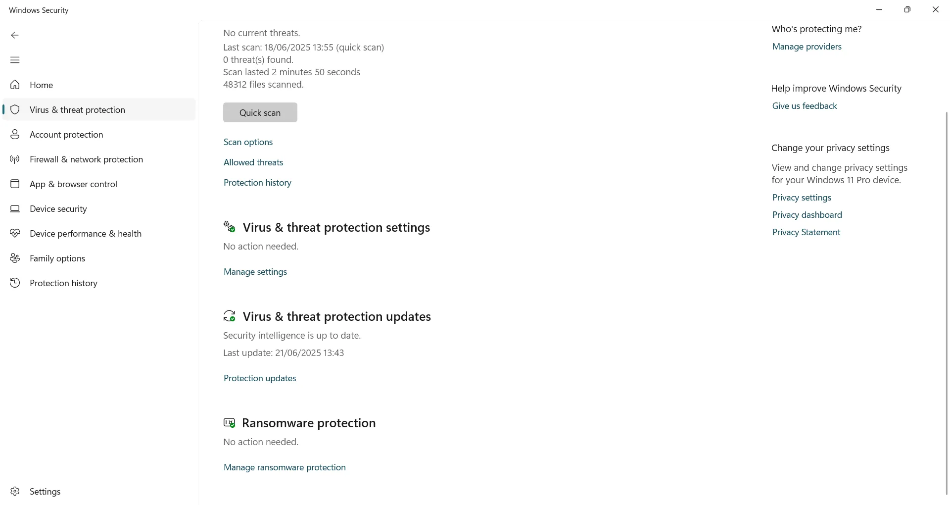 Bảo vệ khỏi virus và các mối đe dọa trong Windows Security