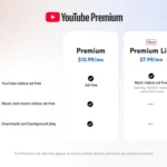 Biểu đồ so sánh các tính năng và giá gói YouTube Premium Lite