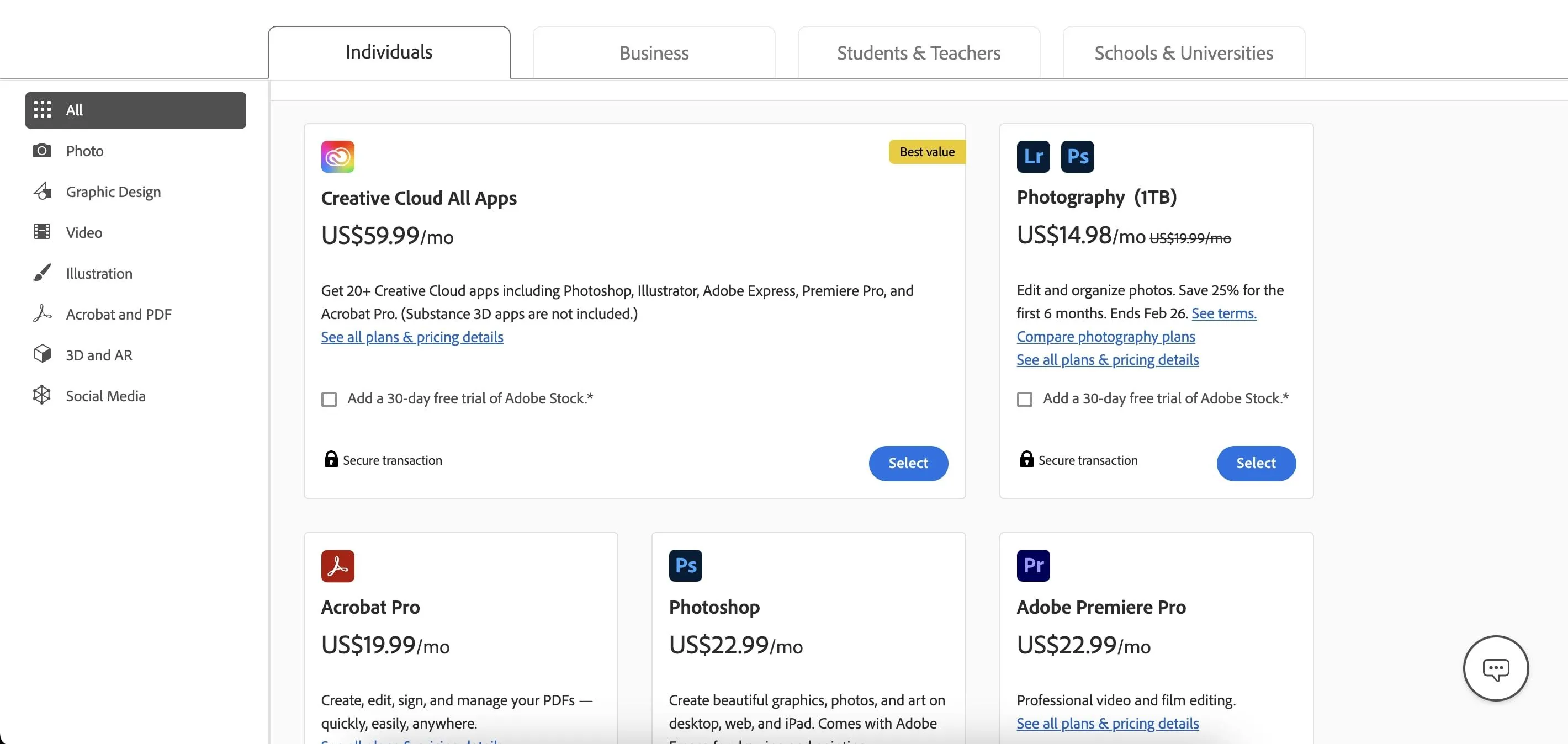Biểu tượng các ứng dụng Adobe Creative Cloud trong gói đăng ký dịch vụ phần mềm