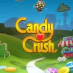 Biểu tượng Candy Crush với nền xanh vui nhộn