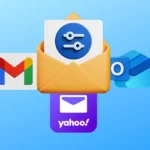 Biểu tượng email với bộ lọc và logo Gmail, Yahoo Mail, Outlook