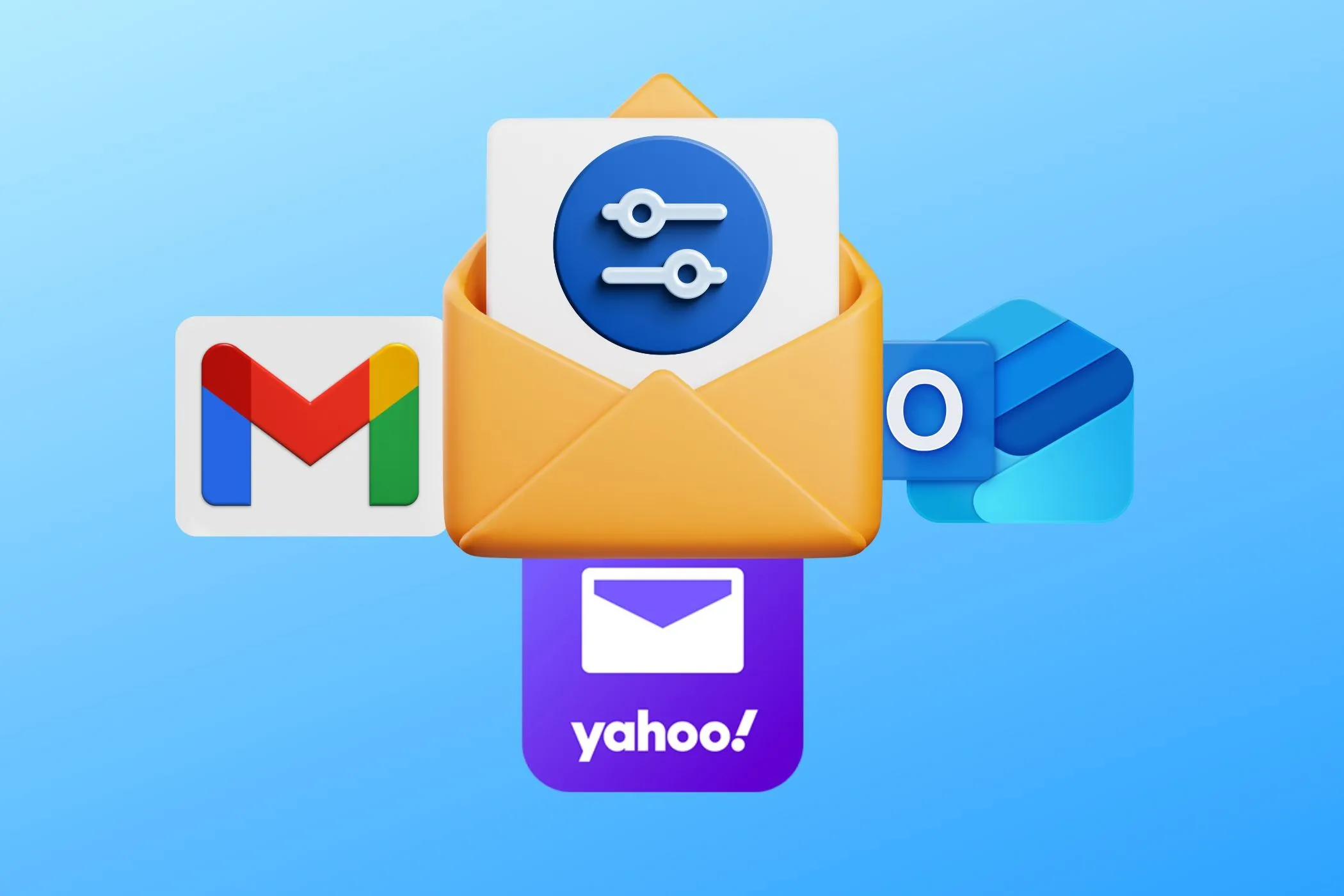 Biểu tượng email với bộ lọc và logo Gmail, Yahoo Mail, Outlook