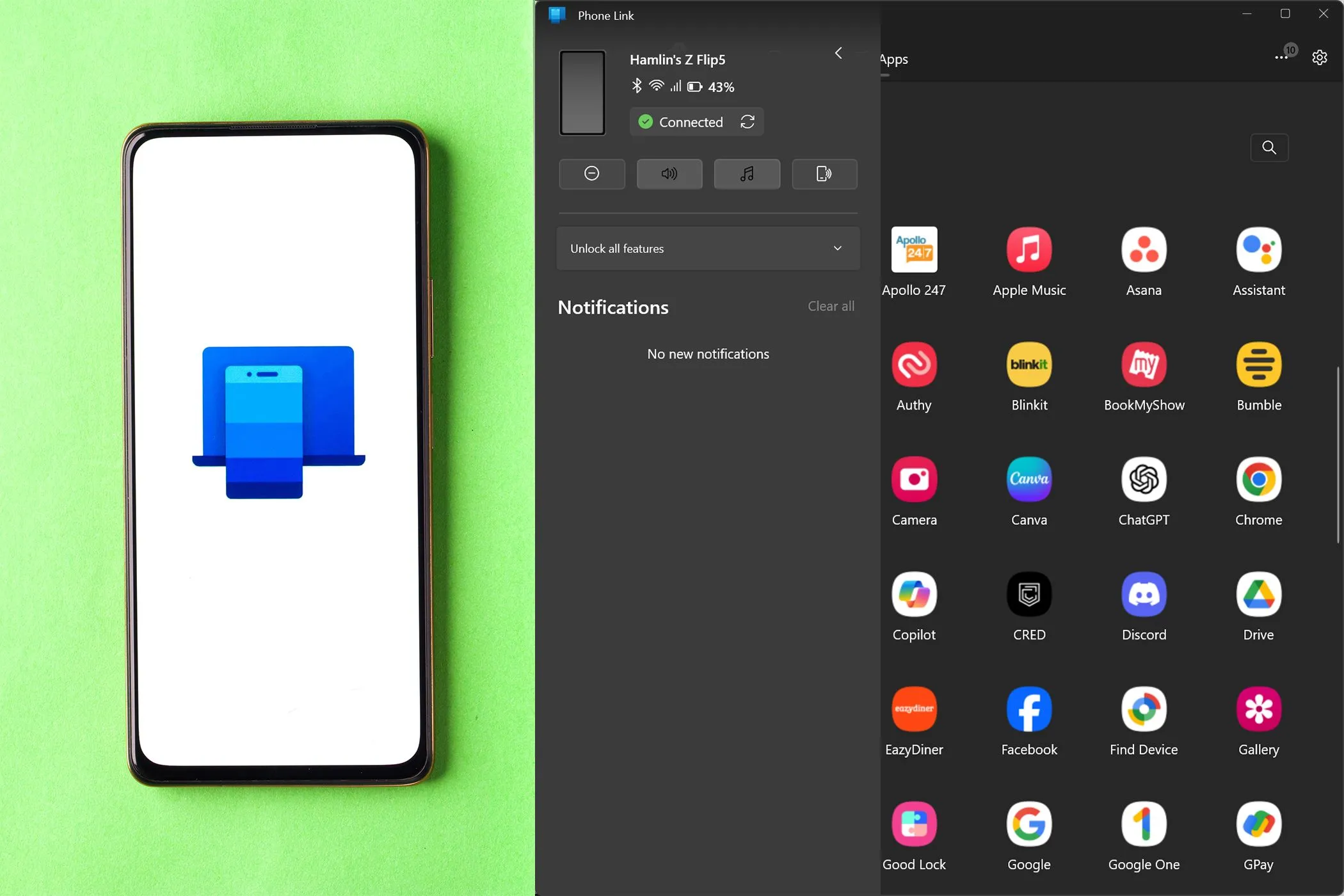 Biểu tượng ứng dụng Phone Link trên điện thoại Android và giao diện Phone Link trên Windows, minh họa tính năng Chia sẻ Trải nghiệm