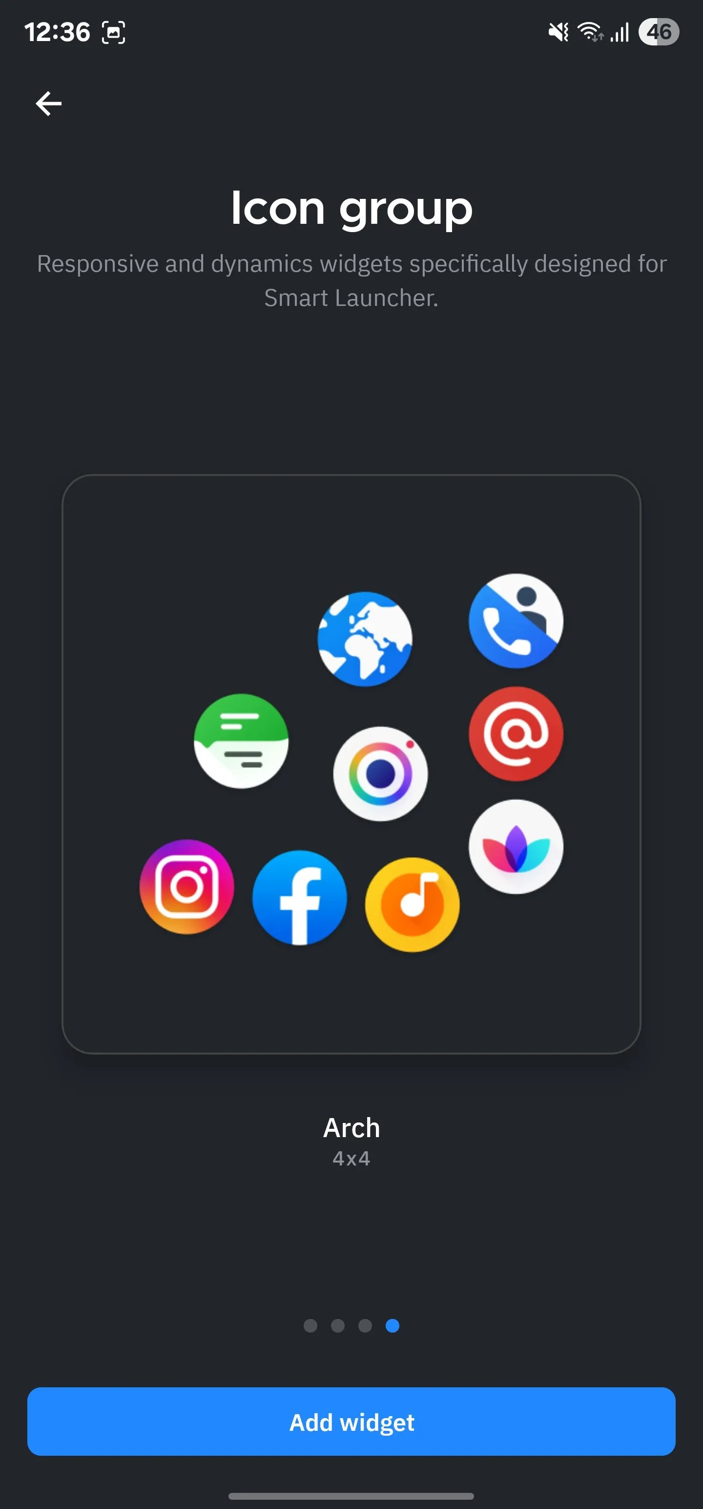 Bố cục nhóm biểu tượng dạng vòm (arch) trong Smart Launcher, giúp truy cập ứng dụng bằng một tay dễ dàng hơn.
