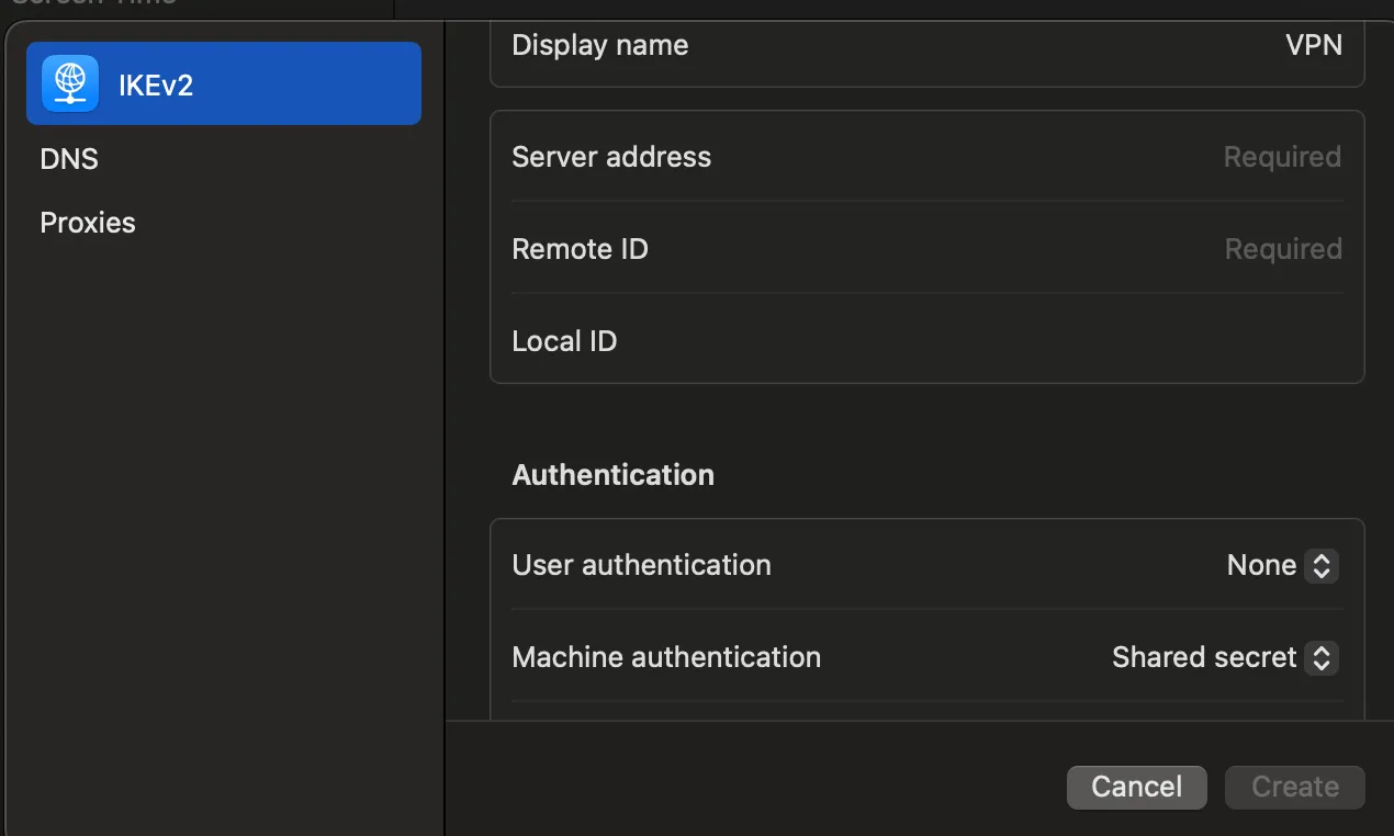 Các bước thiết lập VPN thủ công trên hệ điều hành macOS