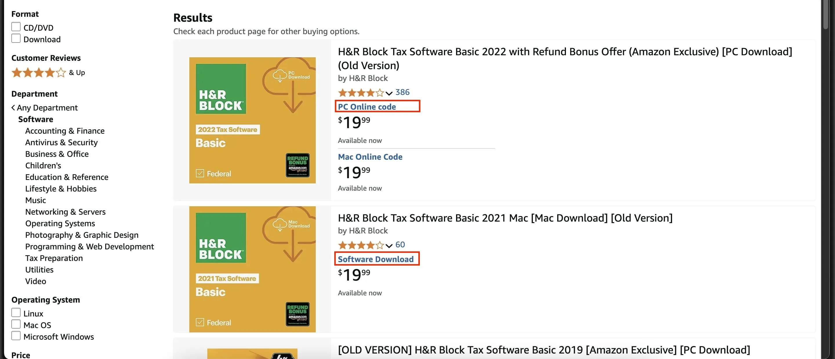 Các danh sách phần mềm trên Amazon hiển thị rõ ràng phương thức giao hàng