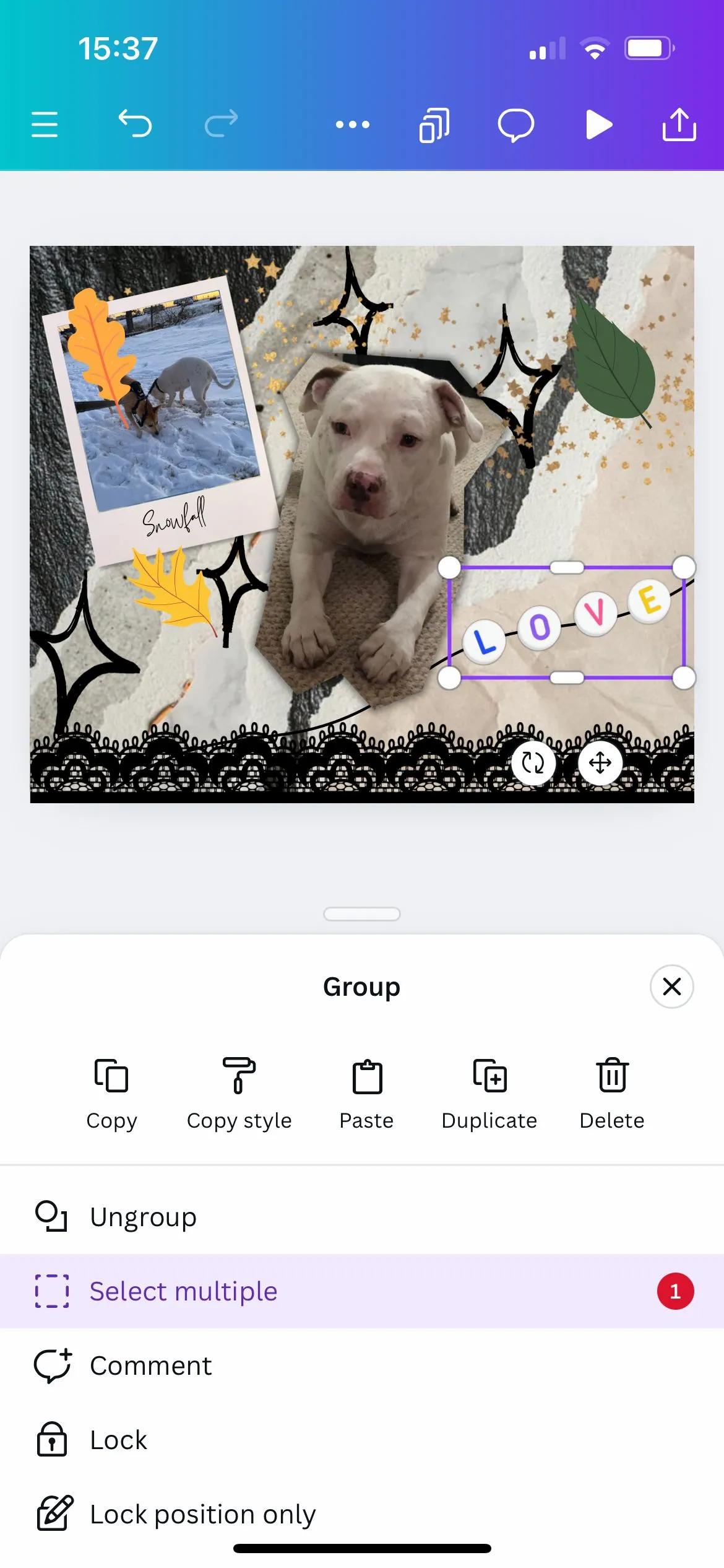 Các đối tượng đã được nhóm thành công trong ứng dụng Canva