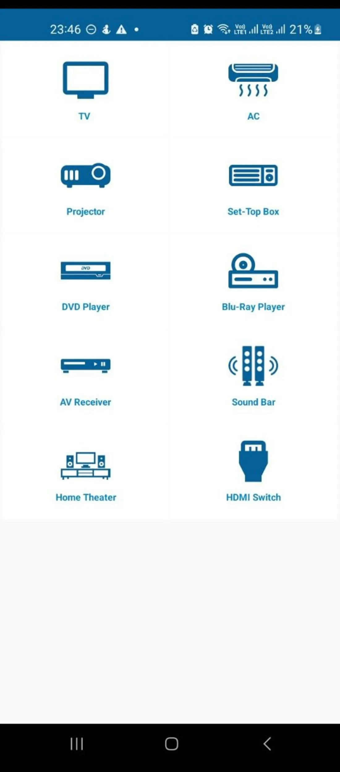 Các loại thiết bị mà Lean Remote có thể điều khiển, bao gồm TV, điều hòa và đầu DVD