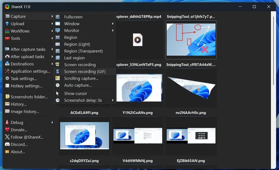 Các tùy chọn chụp và chia sẻ màn hình nâng cao của ứng dụng ShareX trên Windows