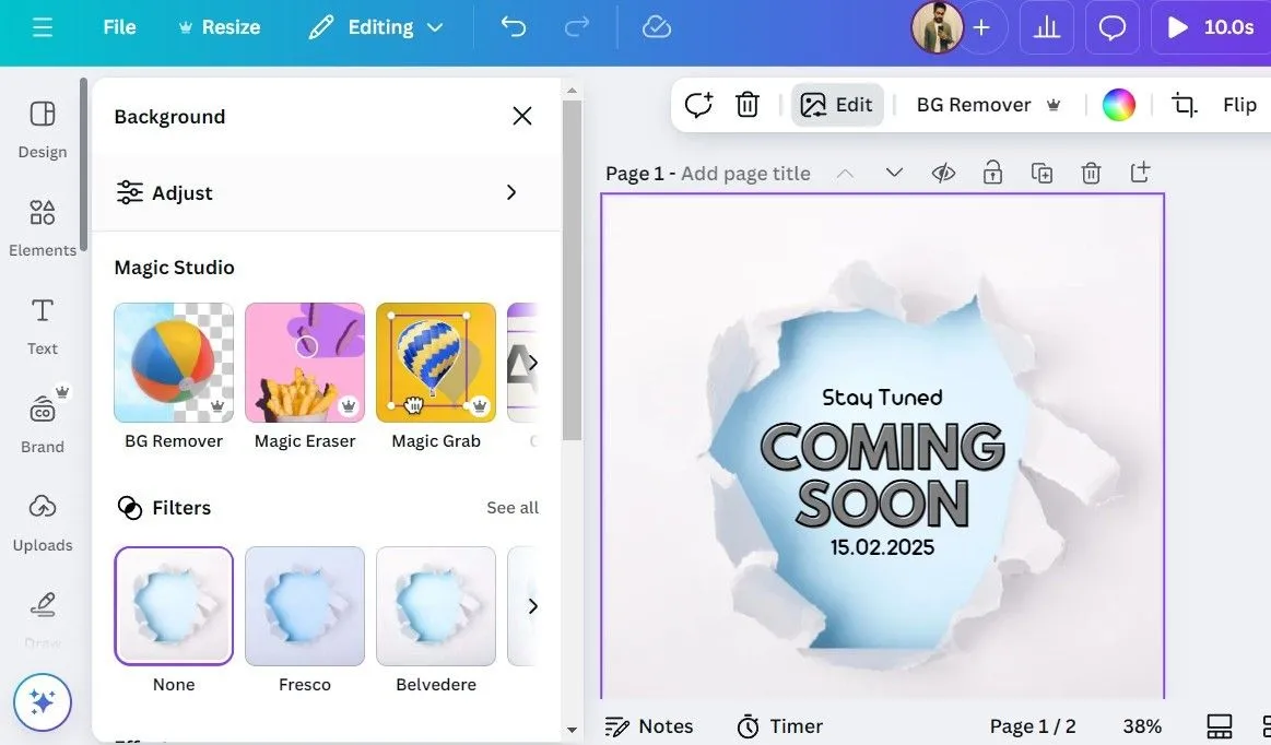 Các tùy chọn của Magic Studio trong ứng dụng Canva hỗ trợ chỉnh sửa ảnh AI
