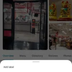 Các tùy chọn gắn nhãn địa điểm trên Google Maps bao gồm 'Thêm nhãn' và gợi ý như 'Nhà', 'Cơ quan', 'Trường học'