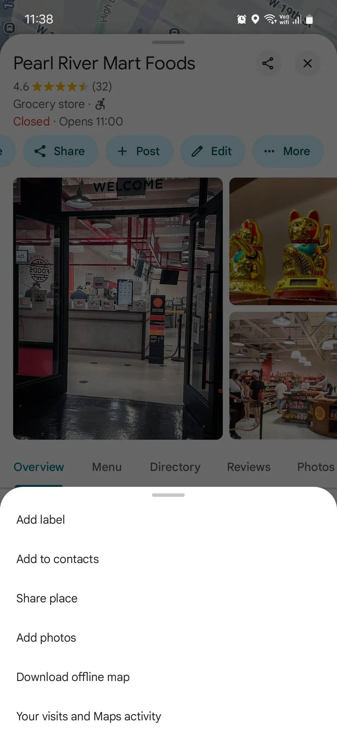 Các tùy chọn gắn nhãn địa điểm trên Google Maps bao gồm 'Thêm nhãn' và gợi ý như 'Nhà', 'Cơ quan', 'Trường học'