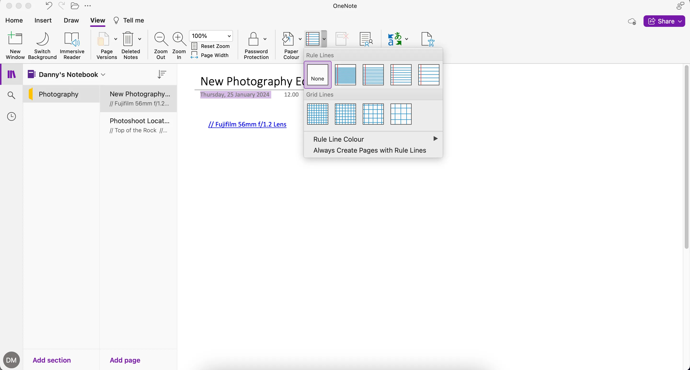 Các tùy chọn kiểu giấy khác nhau trong Microsoft OneNote để tùy chỉnh ghi chú