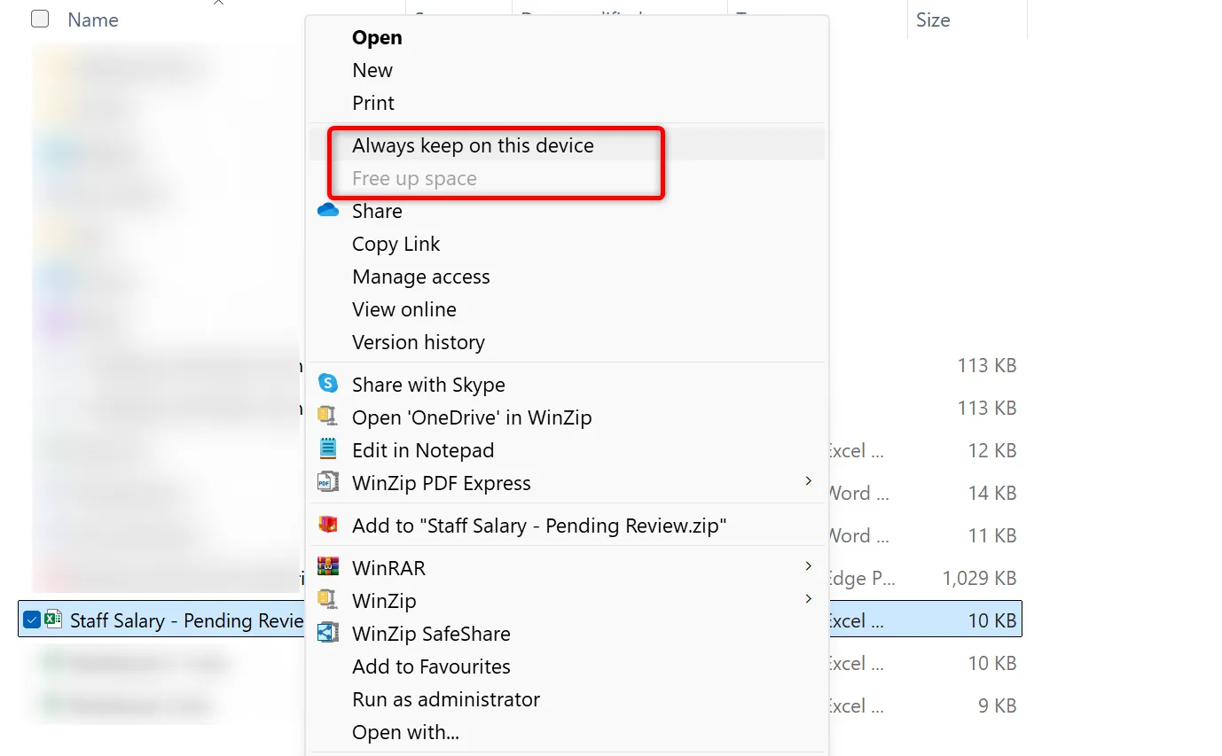 Các tùy chọn lưu trữ tệp OneDrive chỉ trực tuyến hoặc tải về máy tính.
