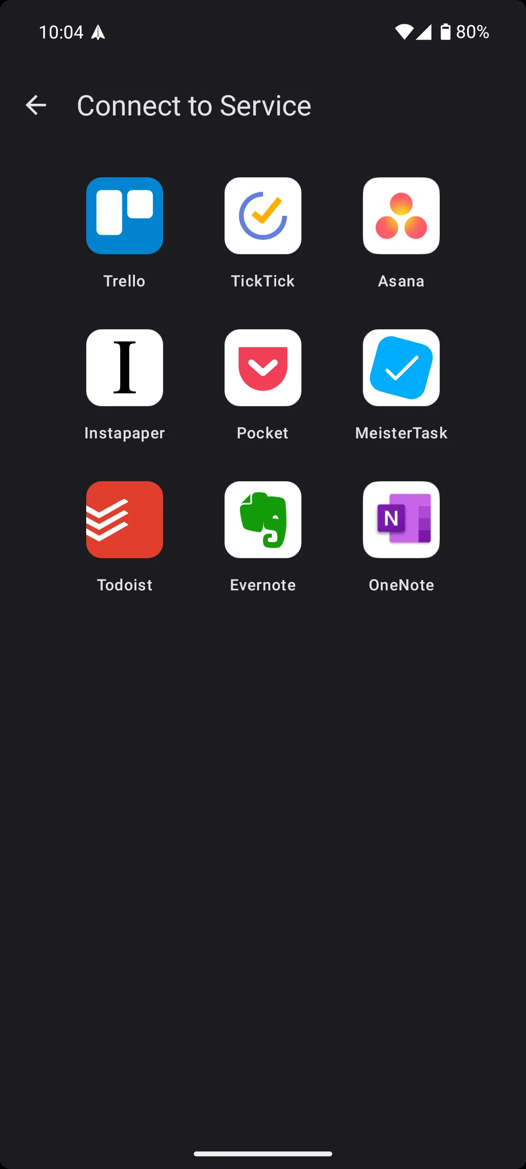 Các tùy chọn tích hợp dịch vụ bên thứ ba trong ứng dụng Spark Mail trên Android