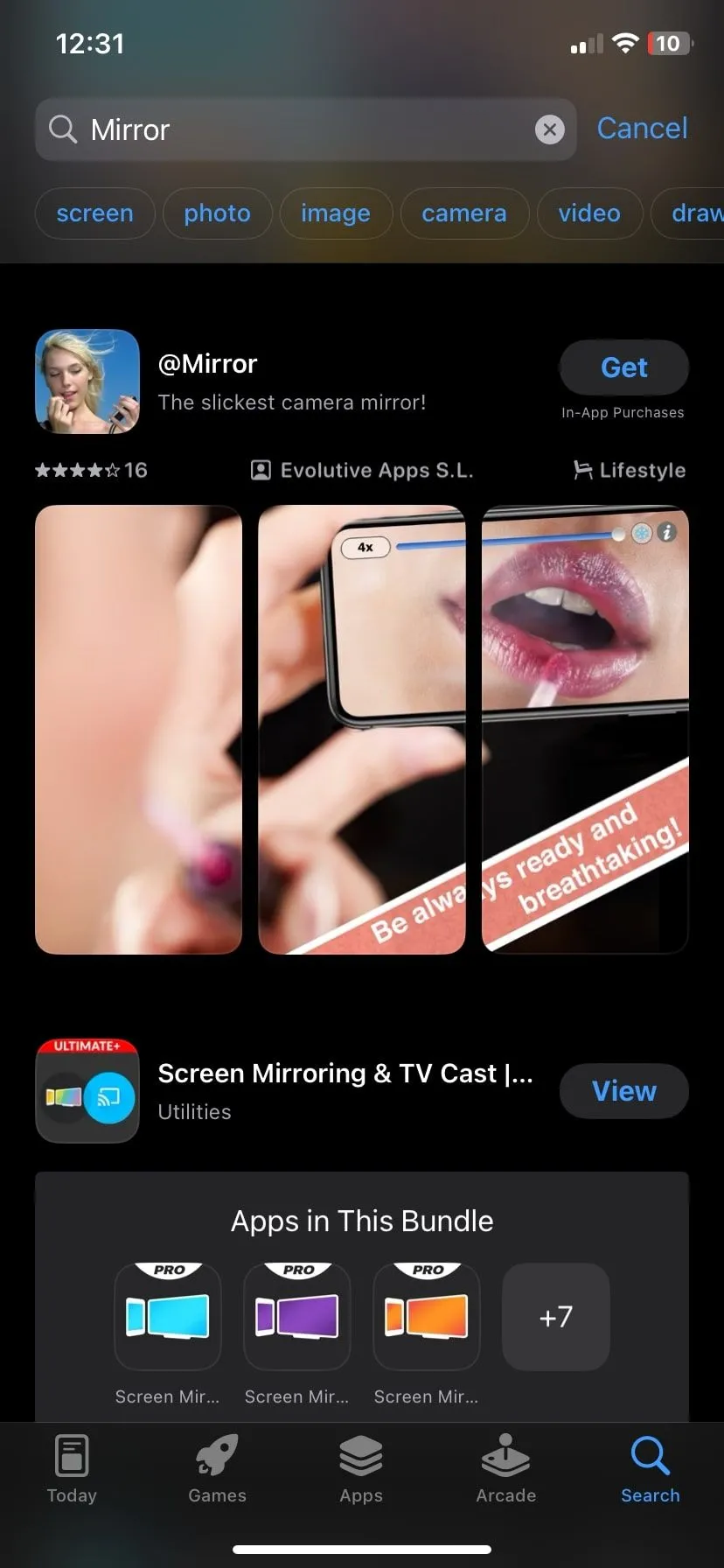 Các ứng dụng gương hiển thị trong kết quả tìm kiếm trên App Store