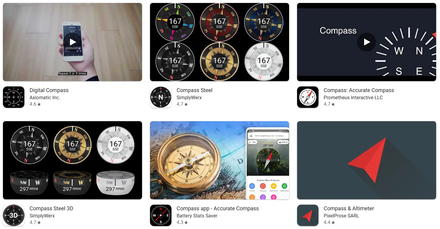 Các ứng dụng la bàn trên cửa hàng ứng dụng Google Play và App Store