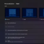 Cài đặt bố cục Start Menu trên Windows 11 với các tùy chọn More pins, Default, More recommendations.