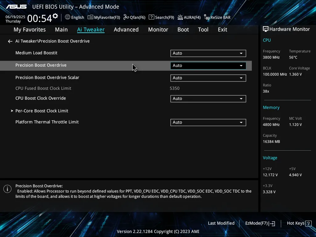 Cài đặt cải thiện Precision Boost Overdrive trong ASUS UEFI BIOS