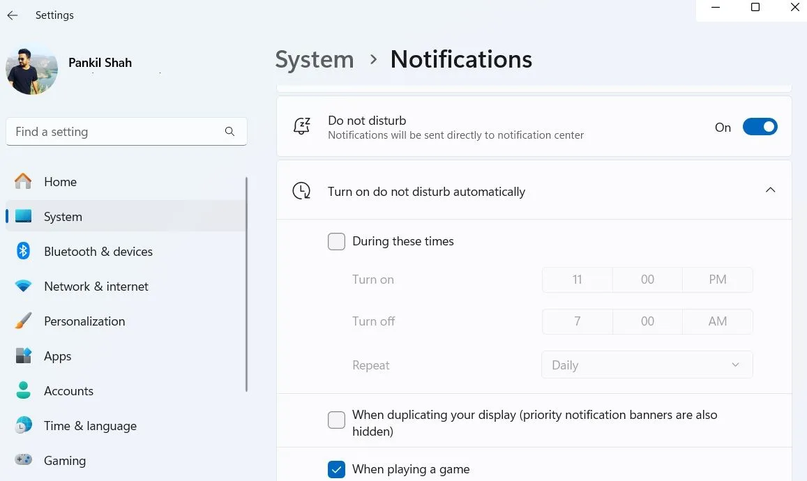 Cài đặt chế độ không làm phiền trên Windows 11