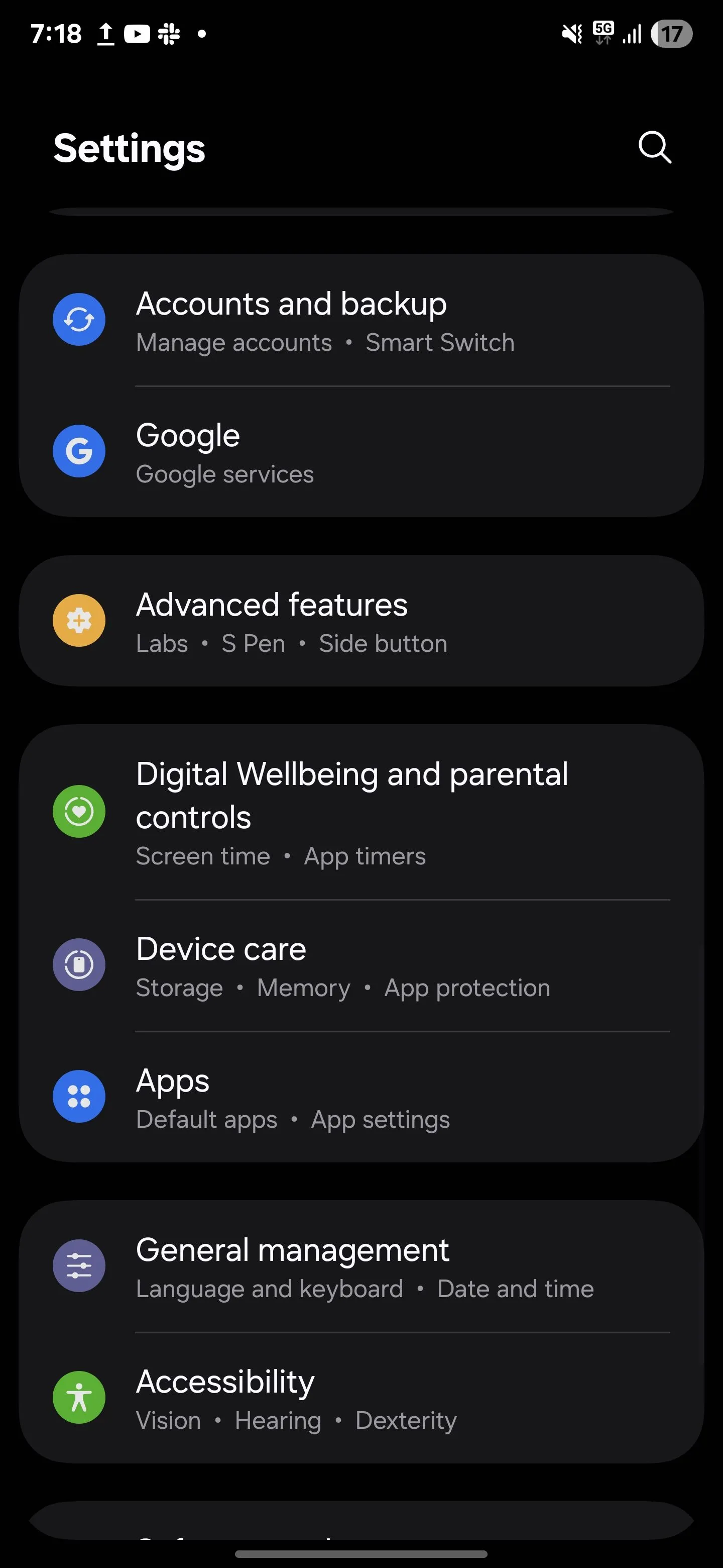 Cài đặt cử chỉ và chuyển động trong Tính năng nâng cao của Samsung