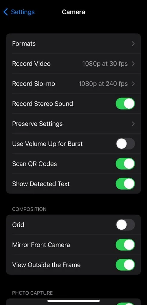 Cài đặt Định dạng trong ứng dụng Cài đặt Camera iPhone để bật ProRAW