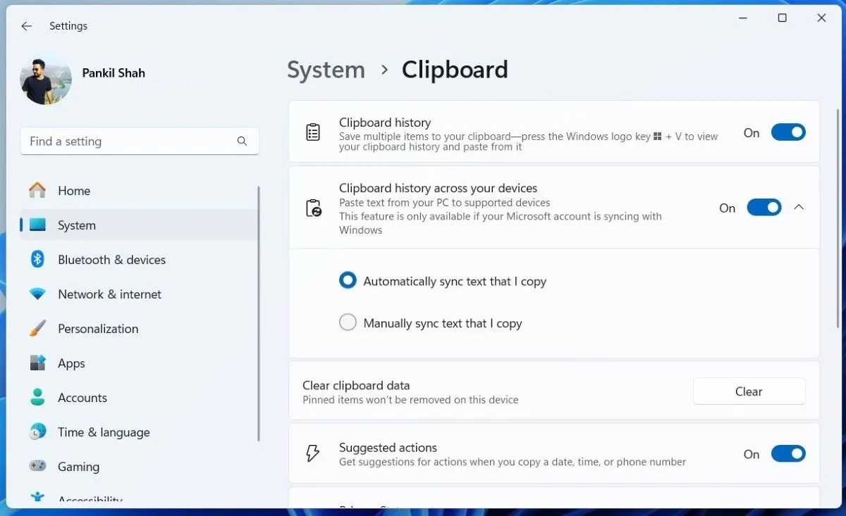 Cài đặt đồng bộ lịch sử Clipboard giữa các thiết bị trong Windows 11