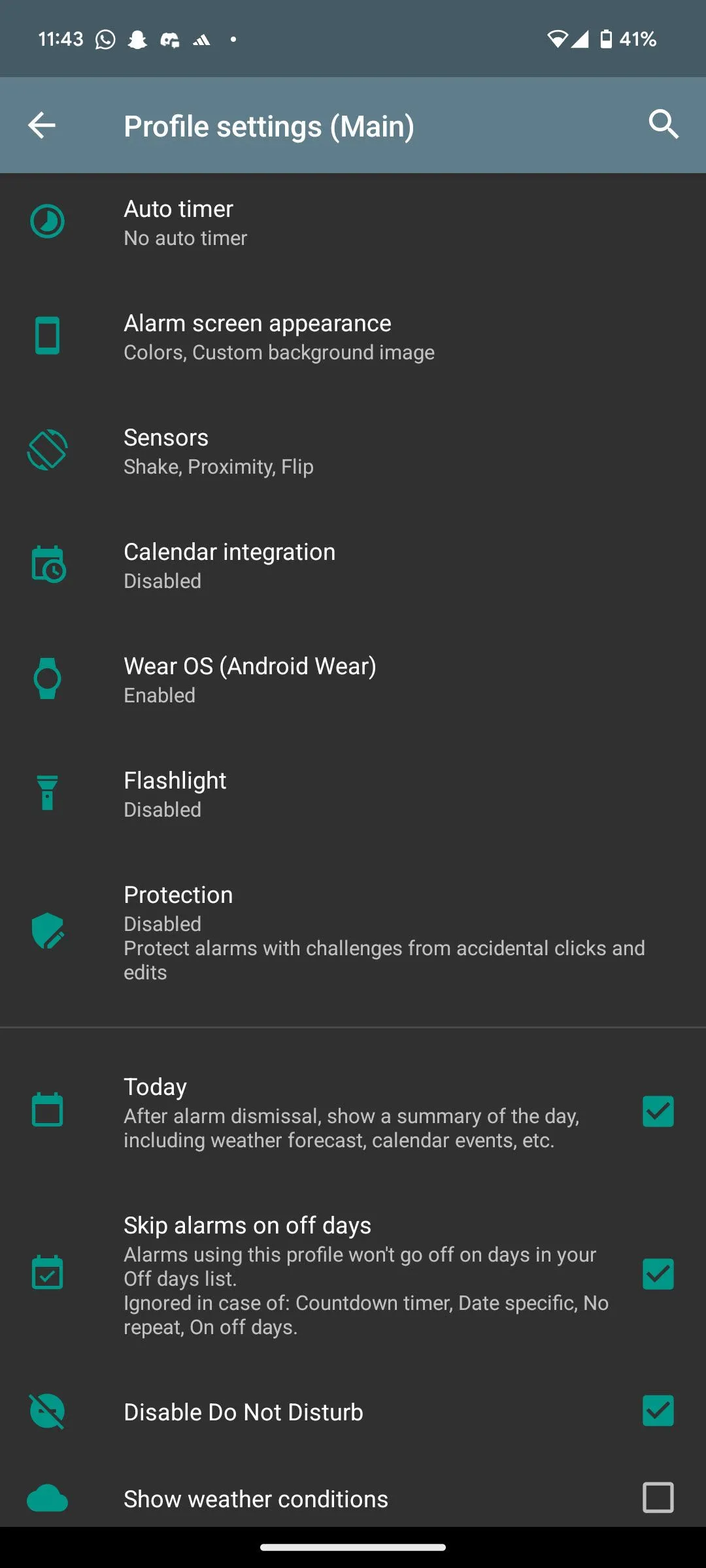 Cài đặt hồ sơ cá nhân trong AMdroid cho phép tùy chỉnh sâu về báo thức