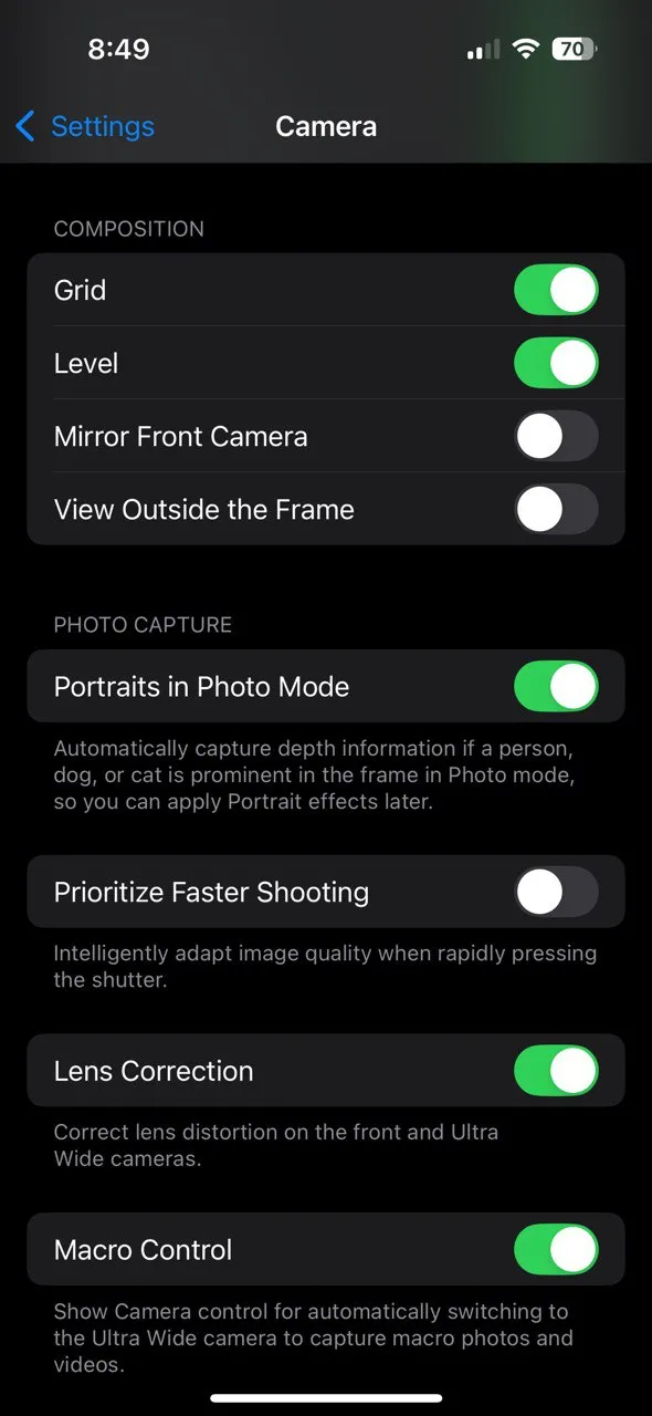 Cài đặt lưới Quy tắc một phần ba trong iOS