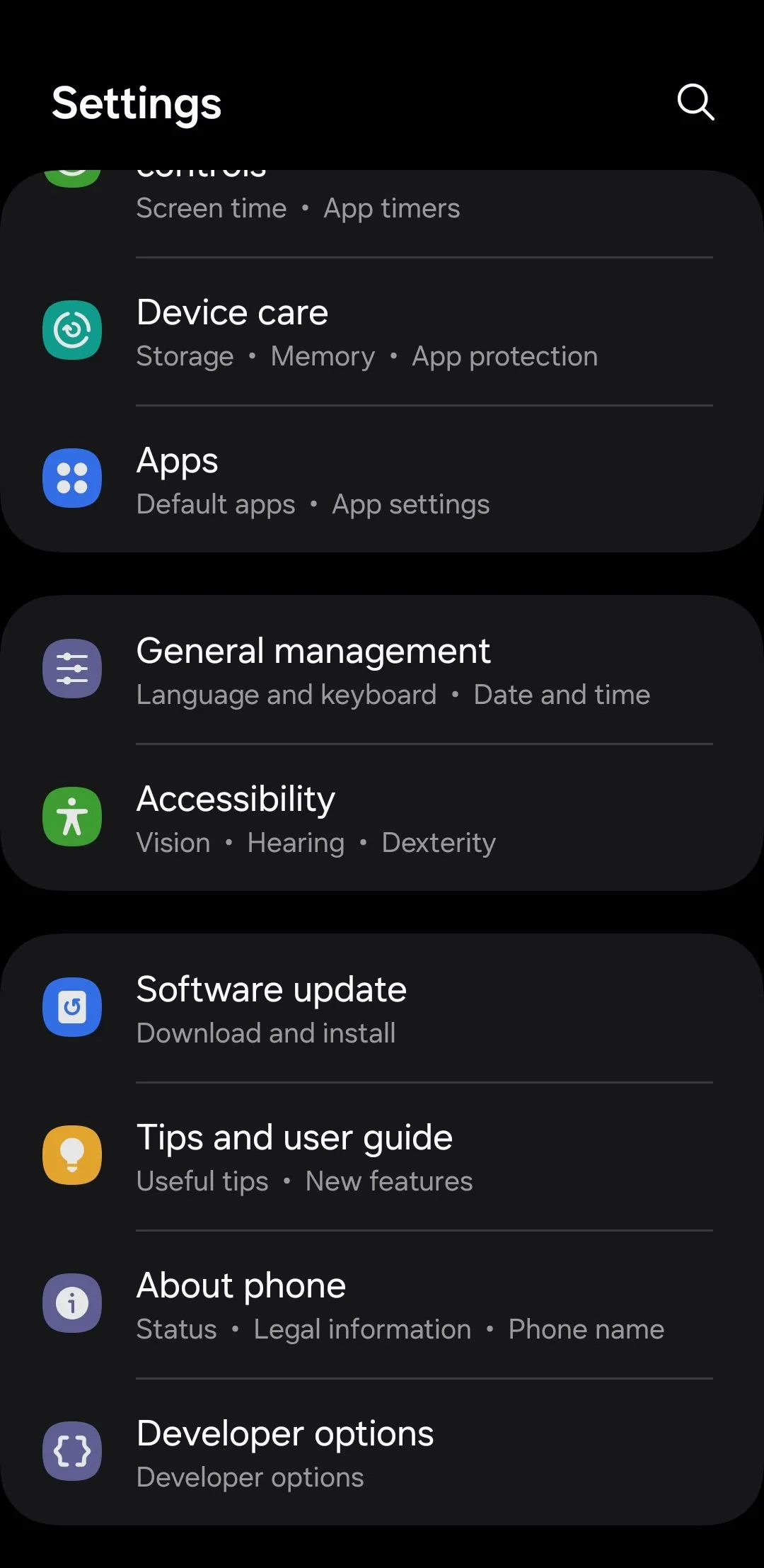 Cài đặt quản lý chung trên thiết bị Android