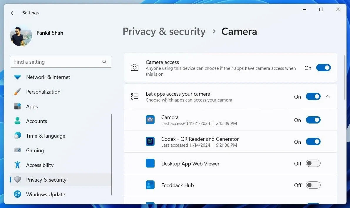 Cài đặt quyền truy cập camera cho ứng dụng trong Windows 11