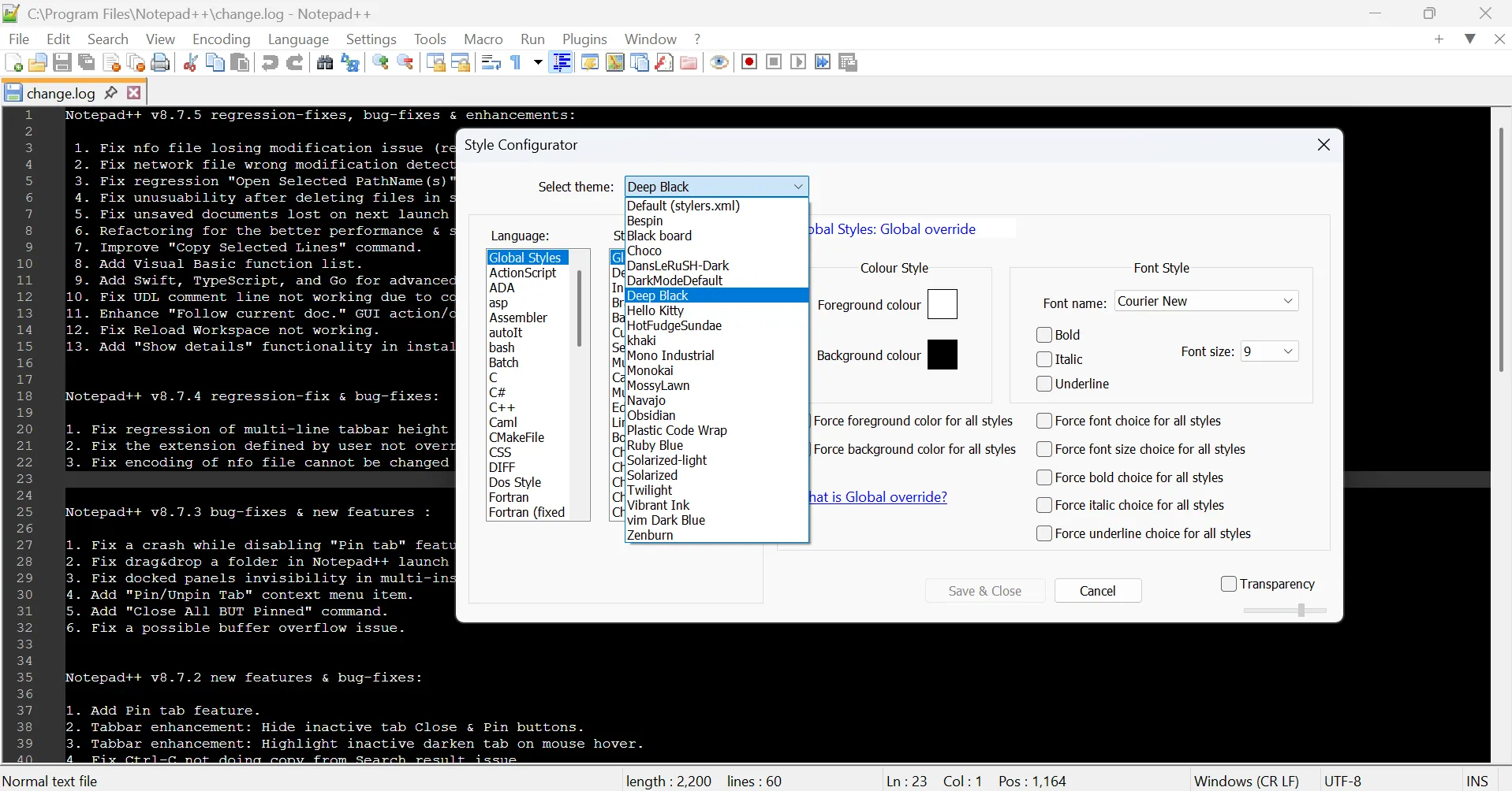 Cài đặt Style Configurator của Notepad++ với chủ đề tối