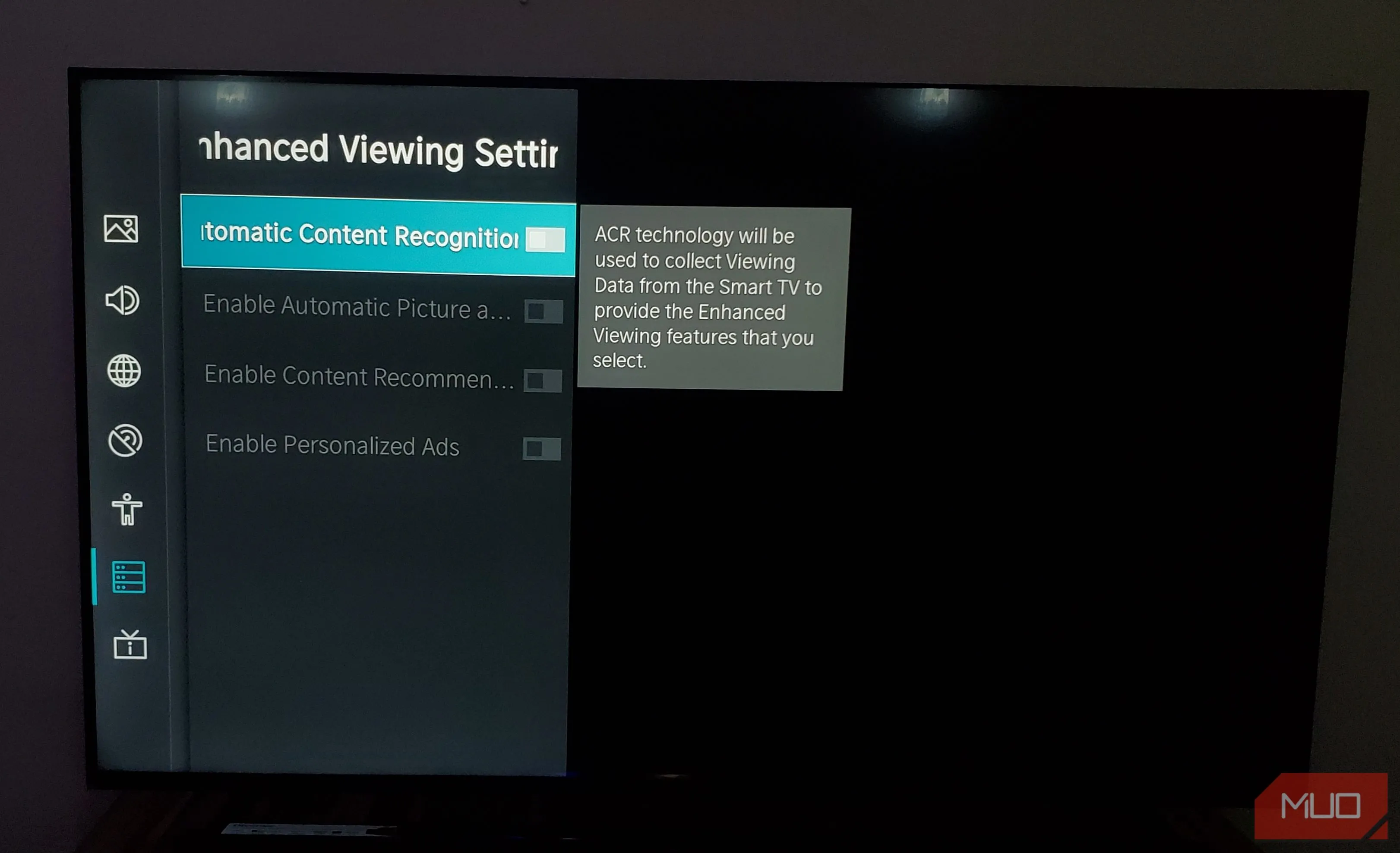 Cài đặt tắt tính năng Nhận diện Nội dung Tự động (ACR) trên Smart TV Hisense.