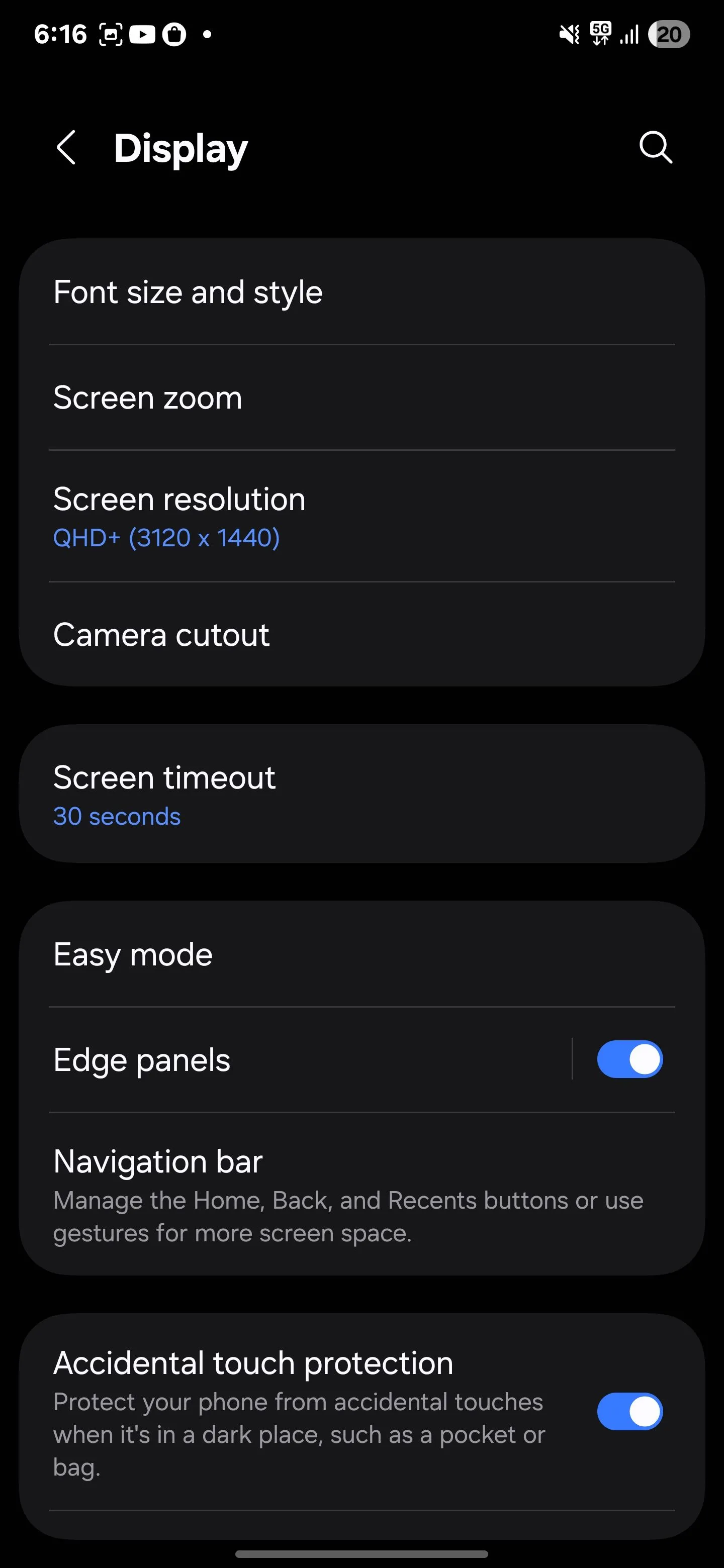 Cài đặt thời gian chờ màn hình trong Cài đặt hiển thị Samsung